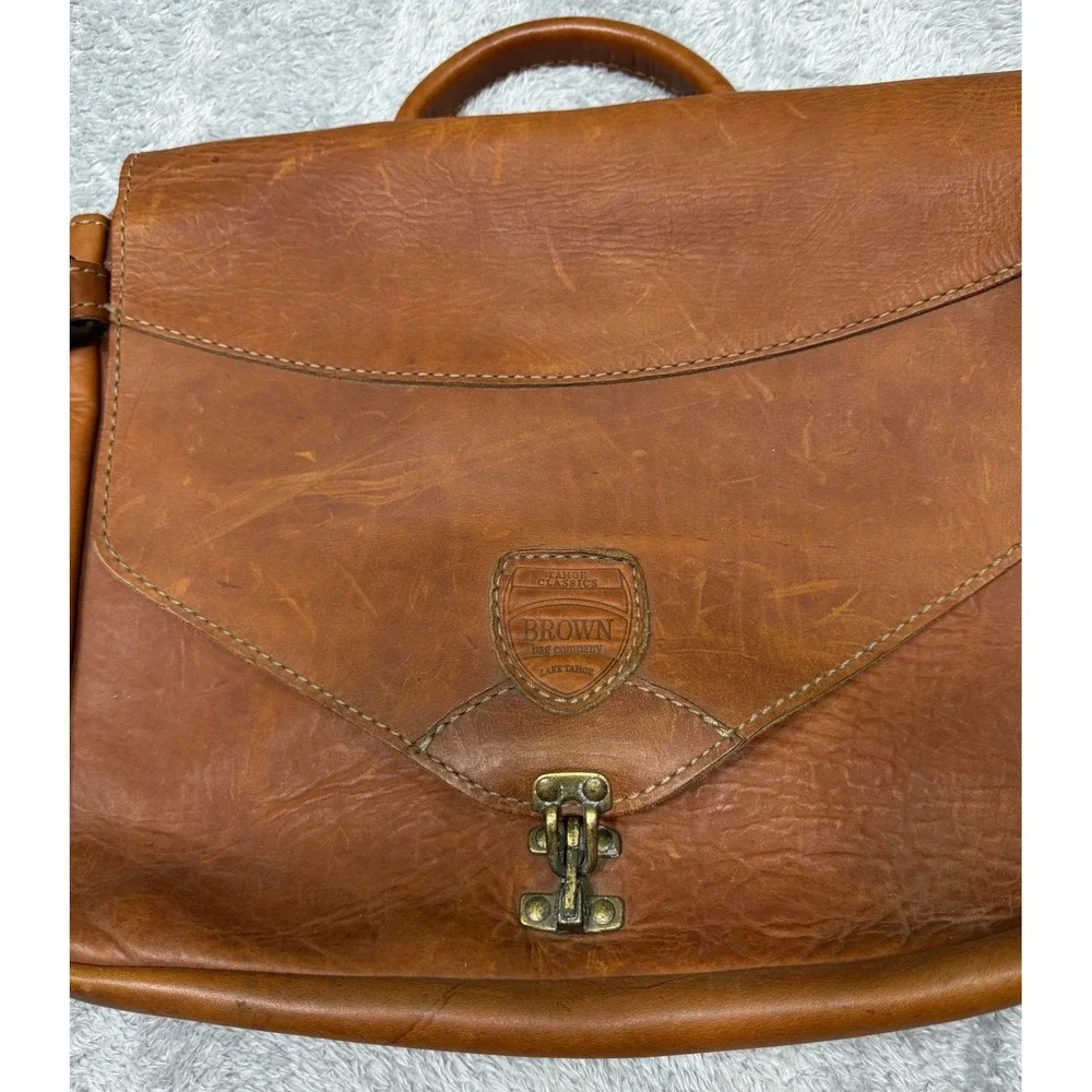 Tahoe Classics Brown Bag Co Saddle Leather Briefcase Messenger Bag Made In USA
